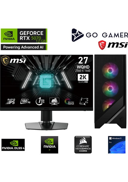 GA489DC Amd Ryzen 5 7600X3D / 32GB Ddr5 6000MHZ / 1tb Nvme SSD 5000-3600MB-SN Gen4 / Rtx 5070 12GB / 240MM Sıvı Soğutma / Msı 27" 2k 180Hz. / Windows 11 Pro Masaüstü Bilgisayar