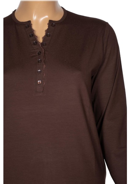 Cimariva Kadın Dicle Büyük Beden V Yaka Dantelli Kahverengi Bluz fiyatları