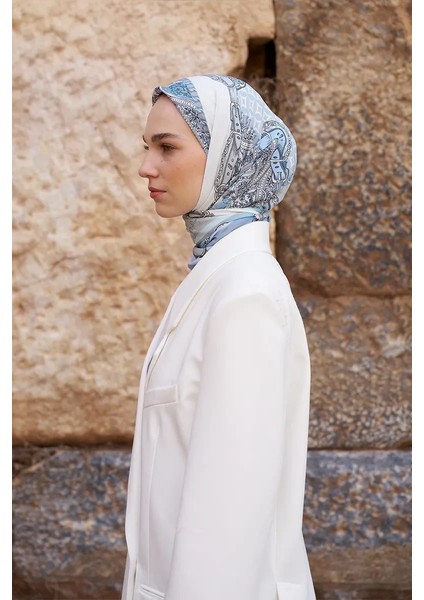 Mavi Ed Scarf Glaze Chain Desen Eşarp