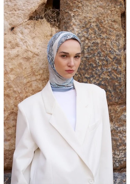 Mavi Ed Scarf Glaze Chain Desen Eşarp