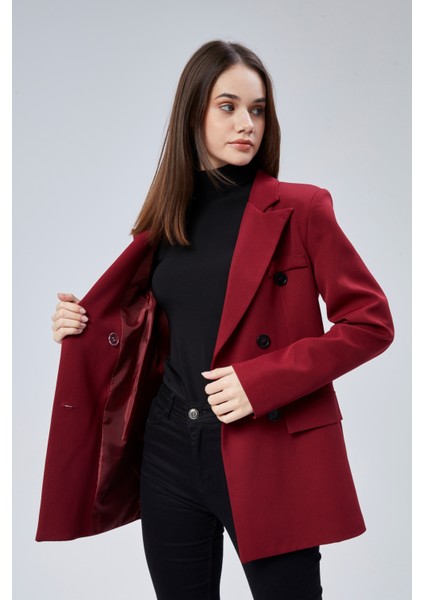 Bej Regular Kruvaze Kapama Oversize Düğmeli Ceket