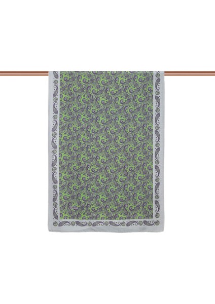 Fıstık Yeşili Beyaz İpekevi Dört Mevsim Tensel Şal 2885