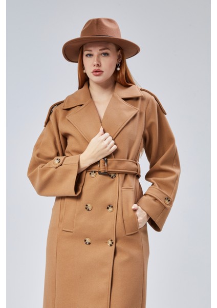 Taba Regular Apolet Detaylı Kruvaze Kaşe Kaban modelleri