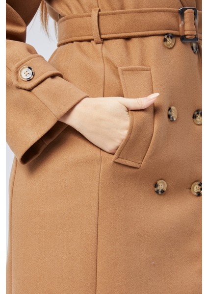 Taba Regular Apolet Detaylı Kruvaze Kaşe Kaban