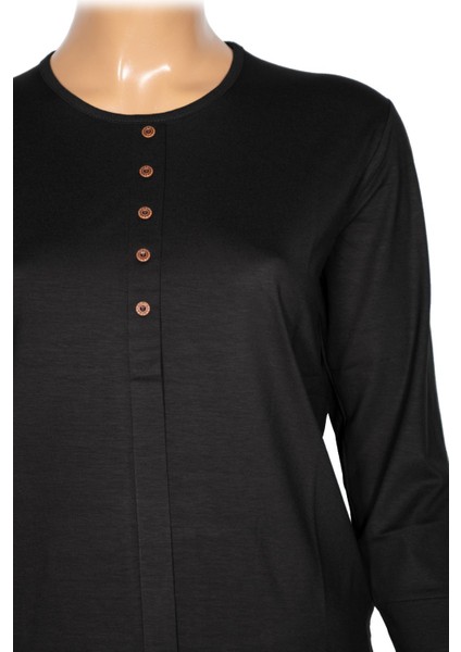 Cimariva Kadın Nüket Büyük Beden O Yaka Beş Süs Düğmeli Siyah Bluz fiyatları