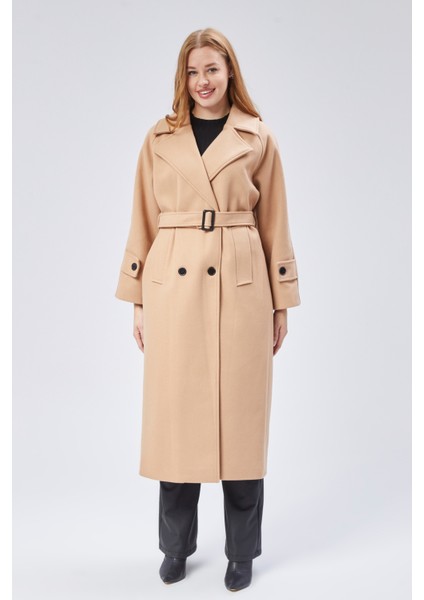 Bej Regular Kemerli Kaşe Kaban