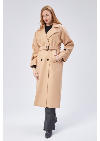 Bej Regular Kemerli Kaşe Kaban modelleri