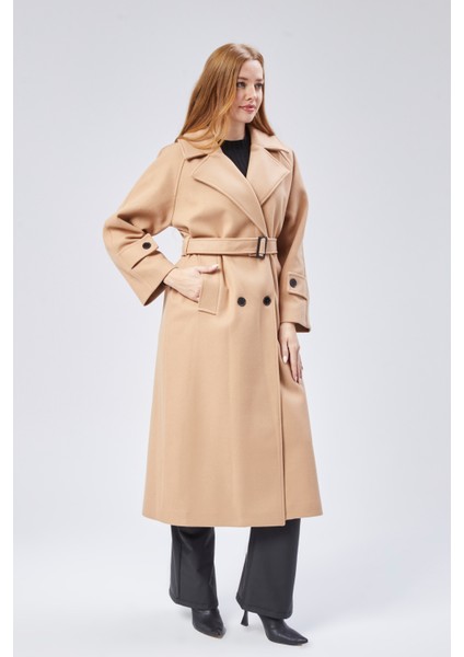 Bej Regular Kemerli Kaşe Kaban indirimleri