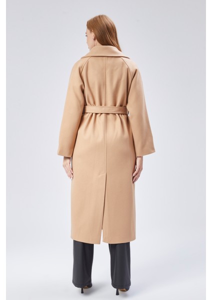 Bej Regular Kemerli Kaşe Kaban