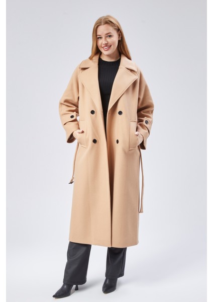 Bej Regular Kemerli Kaşe Kaban