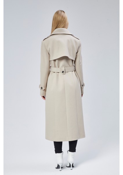 Kadın Regular Rüzgarlık Detaylı Kaşe Kaban