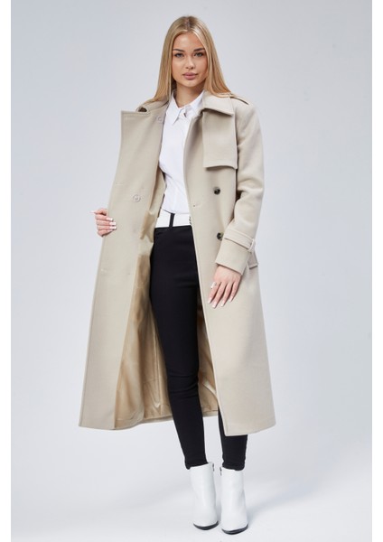 Kadın Regular Rüzgarlık Detaylı Kaşe Kaban