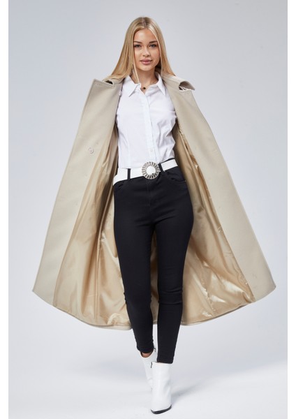 Kadın Regular Rüzgarlık Detaylı Kaşe Kaban