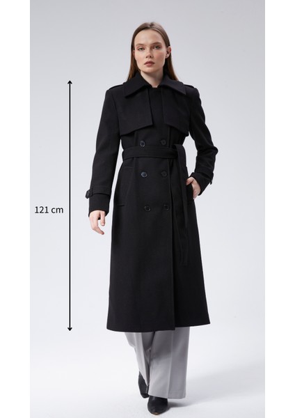 Kadın Regular Rüzgarlık Detaylı Kaşe Kaban