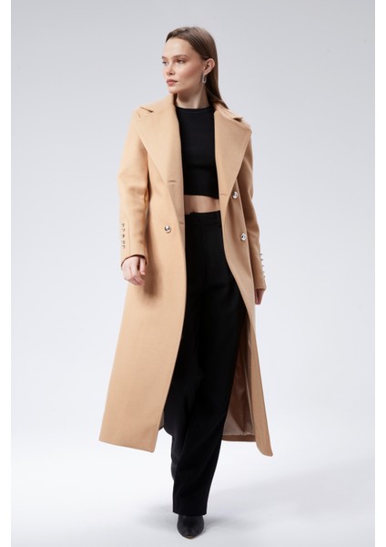 Kadın Kol Düğme Detaylı Regular Astarlı Kaban