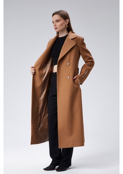 Kadın Kol Düğme Detaylı Regular Astarlı Kaban