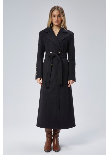 Kadın Kol Düğme Detaylı Regular Astarlı Kaban