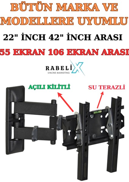 Bütün Marka ve Modellere Uyumlu 22"-42" Inch Arası Uyumlu Açılı Tv,monitör Askı Aparatı