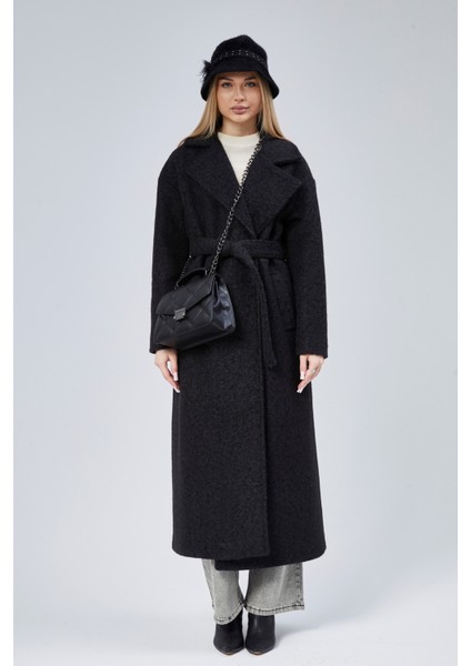 Siyah Buklet Kaşe Oversize Kaban