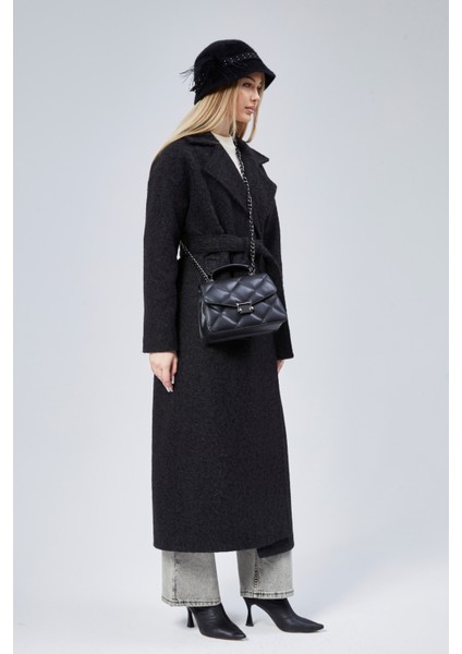 Siyah Buklet Kaşe Oversize Kaban