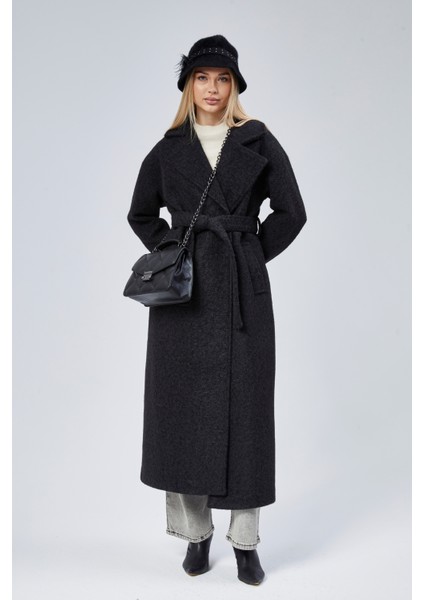 Siyah Buklet Kaşe Oversize Kaban