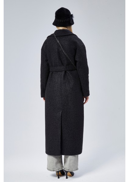 Siyah Buklet Kaşe Oversize Kaban