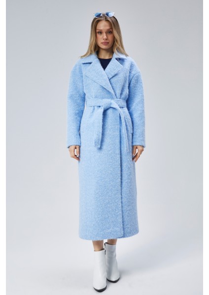 Mavi Buklet Kaşe Oversize Kaban