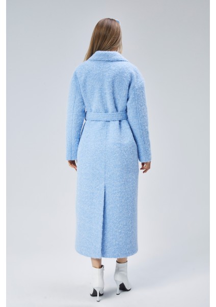 Mavi Buklet Kaşe Oversize Kaban