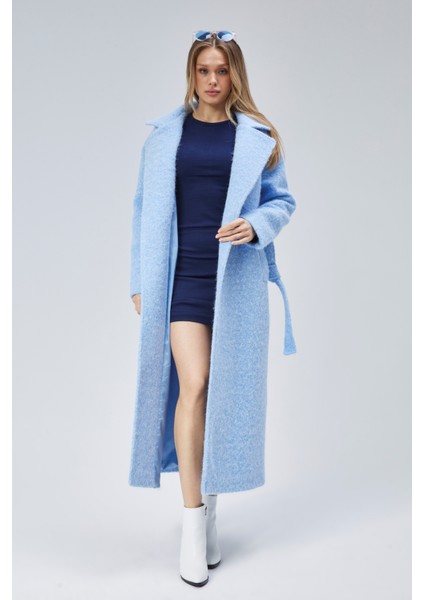 Mavi Buklet Kaşe Oversize Kaban