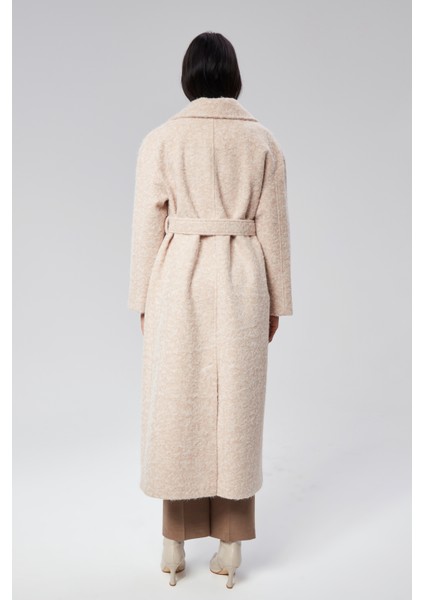 Bej Buklet Kaşe Oversize Kaban