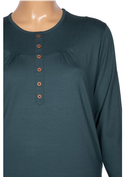 Cimariva Kadın Arsu Büyük Beden Robalı Süs Düğmeli Koyu Turkuaz Bluz fiyatları