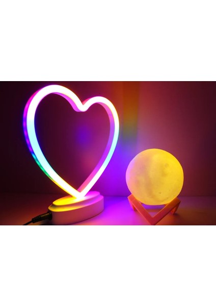 Neon Kalp ve 3 D LED Sarı Küre Gece Lambası