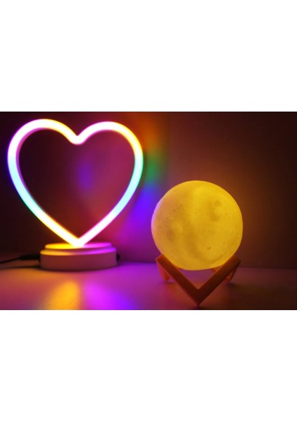 Neon Kalp ve 3 D LED Sarı Küre Gece Lambası