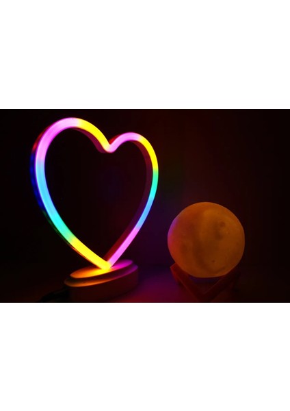 Neon Kalp ve 3 D LED Sarı Küre Gece Lambası