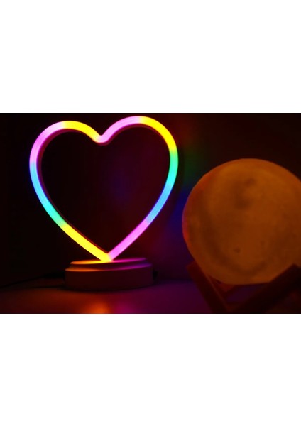 Neon Kalp ve 3 D LED Sarı Küre Gece Lambası