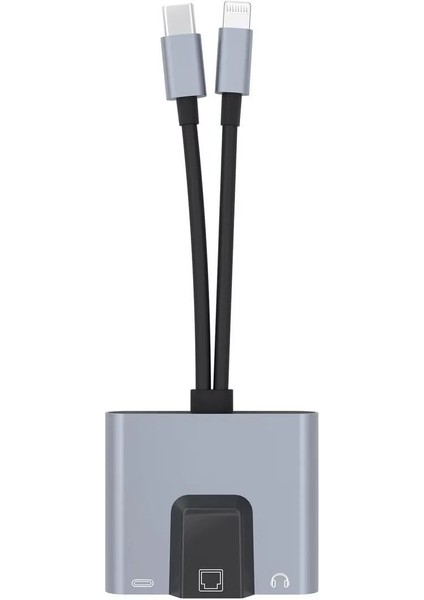 3 In 1 Lightning & Type-C To Ethernet Adaptörü RJ45, Aux, Şarj Destekli Çevirici - FC1083