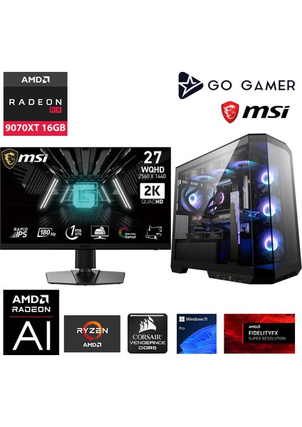 GA1674DP Amd Ryzen 9 7950X / 128GB Ddr5 6000MHZ / 2tb Nvme SSD 6000-5000MB-SN / Rx 9070XT 16GB / 240MM Sıvı Soğutma / Msı 27" 2k 180Hz. / Windows 11 Pro Masaüstü Bilgisayar