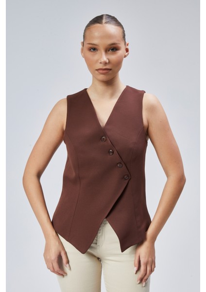 Kadın Regular V Yaka Düğmeli Yelek
