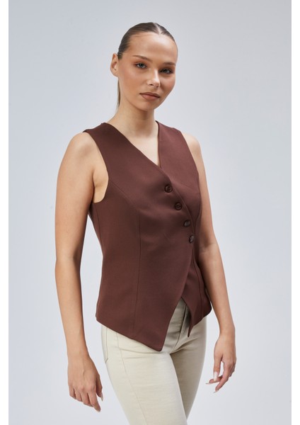 Kadın Regular V Yaka Düğmeli Yelek