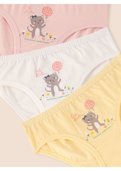 Kız Çocuk Organik Pamuklu Likralı Külot Cute Kitten 3'lü Paket