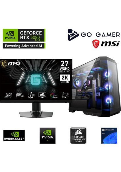 GA1574DP Amd Ryzen 9 7900X / 64GB Ddr5 6000MHZ / 2tb Nvme SSD 6000-5000MB-SN / Rtx 5080 16GB / 240MM Sıvı Soğutma / Msı 27" 2k 180Hz. / Windows 11 Pro Masaüstü Bilgisayar