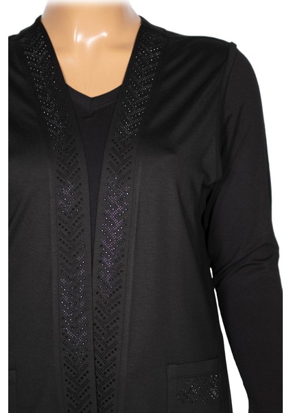 Hesna Kadın Tansu Taşlı Cepli Penye Siyah Yelek fiyatları