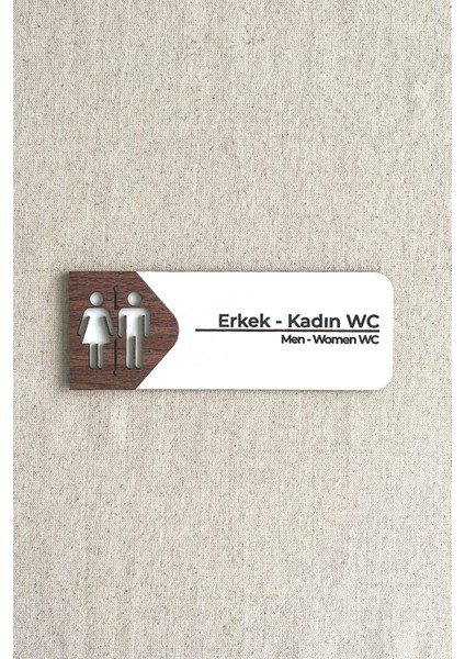 Kadın - Erkek Wc Kapı Tabelası – Mdf Tuvalet Yönlendirme Levhası | 19X7 cm Çift Katmanlı