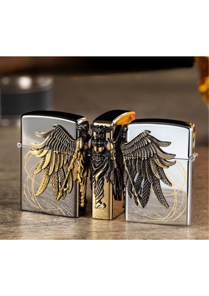 Savaşçı Melek Kabartmalı Gazla Çalışan Pürmüz Çakmak (Ebat: 5,5 cm x 3,6 cm x 1,2 Cm) fiyatları