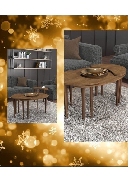 Ahşap Desenli Mdf Orta Sehpa - 3lü Sehpa - Zigon Sehpa