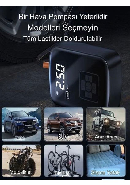 A55-56 Psı Destekli 3600MAH 50W LED Ekranlı Araba Motor Bisiklet Top Hava Kompresörü Powerbank fırsatları