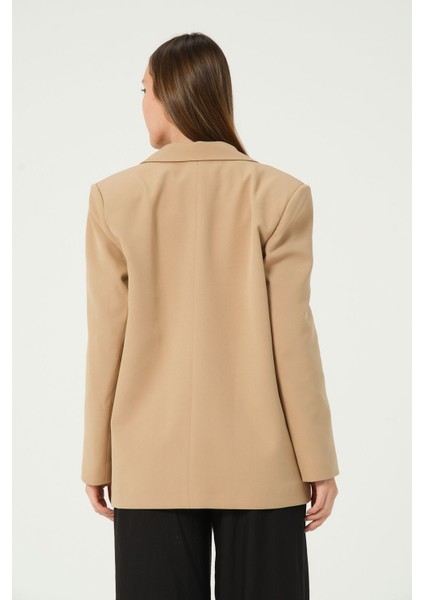 Camel Regular Astarlı Dokuma Blazer Ceket