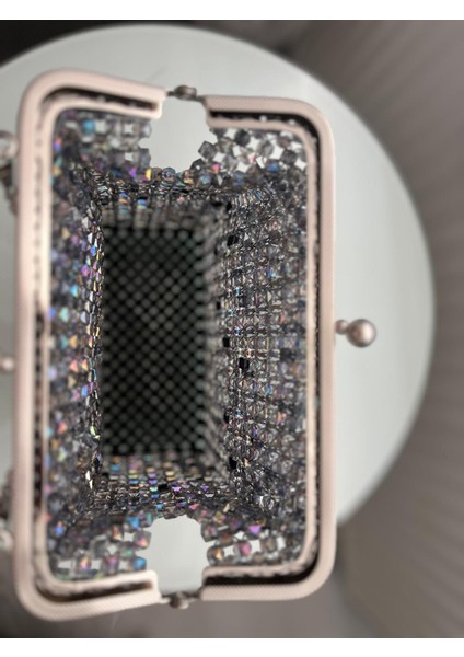 Kadın Abiye Çanta Kristal Taşlı Boncuk Gri Burslu modelleri