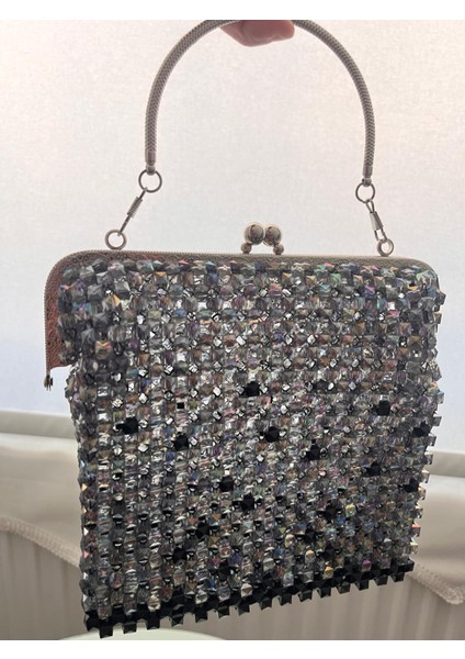 Kadın Abiye Çanta Kristal Taşlı Boncuk Gri Burslu fırsatları