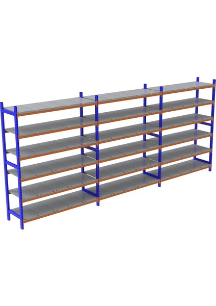 6 Katlı 3'lü Depo Rafı - 150-300 kg Taşıma Kapasiteli Hafif Rack Raf